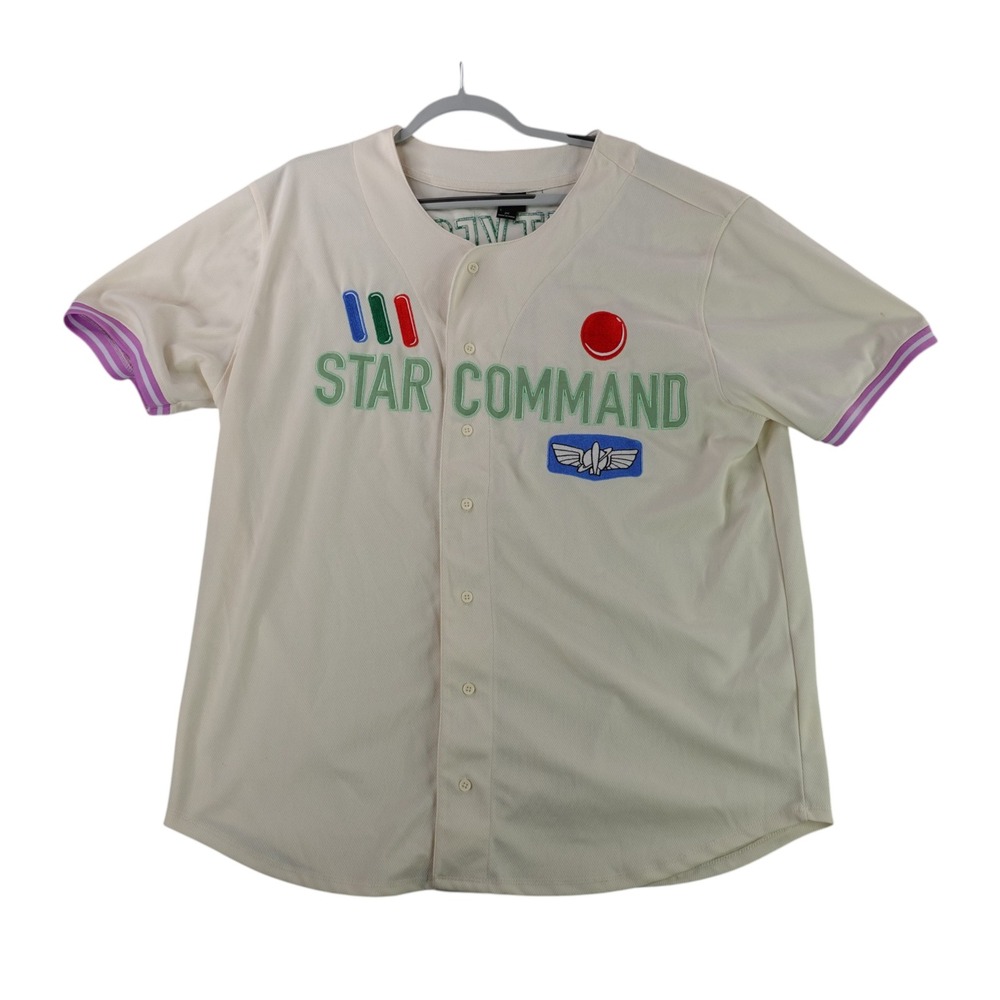 Our Universe Baseball Jersey Mens 2X Cream Toy Story Buzz Lightyear Star Command
